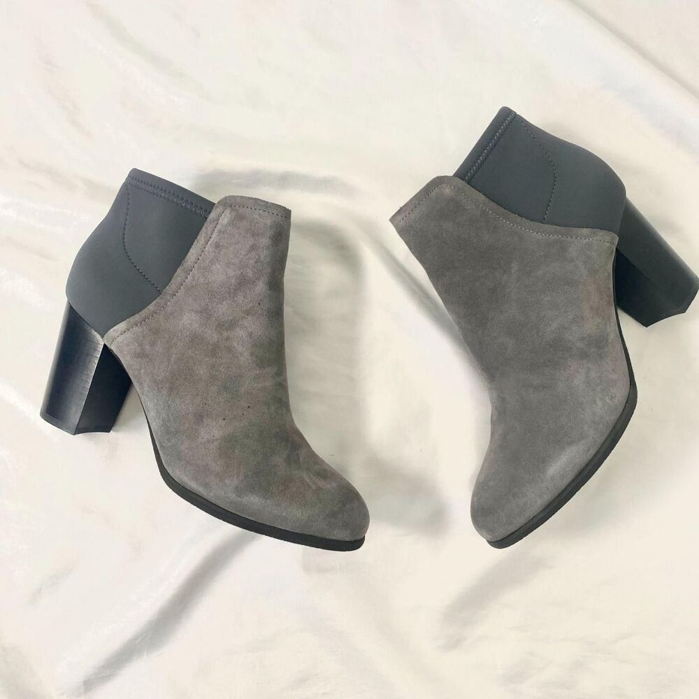 Vionic Whitney High Heel Charcoal Ankle Boot With Orthaheel Suede Leather US 8.5